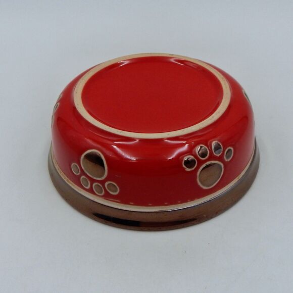 Spot Small 5 Inch Ritz Copper Rimmed Red Stoneware Cat Dish Fish - Picture 6 of 9